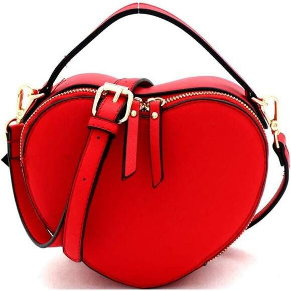 Handbags - Cute Heart Shape Girls Womens Vegan Leather Small Handle Satchel Crossbody Purse